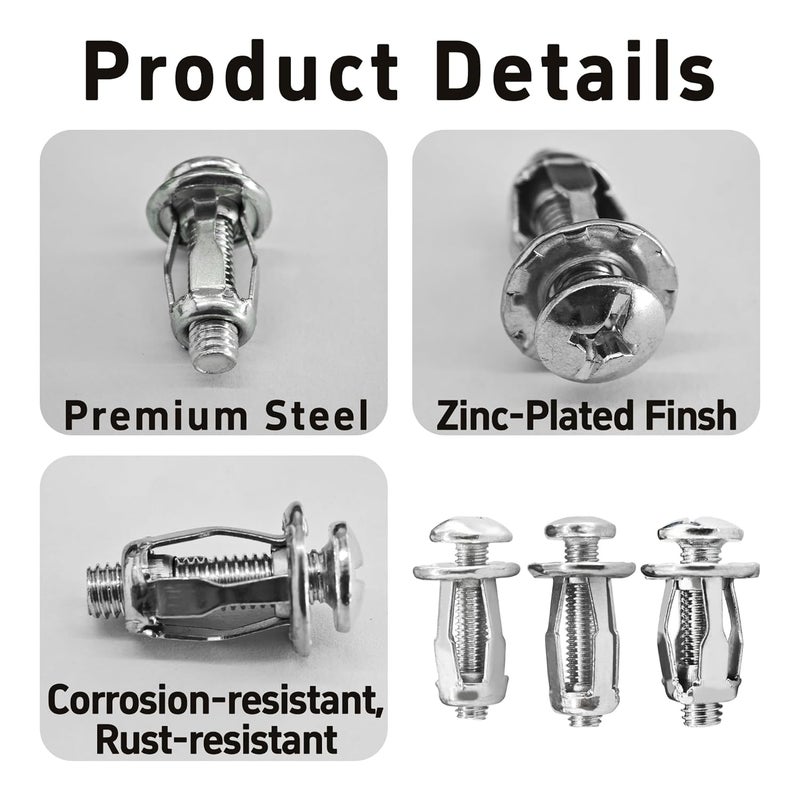 AUXBC 30PCS M4 M5 M6 Petal Nuts, Expansion Screw Jack Nuts, Carbon Steel Rustproof Corrosion-Resistant Fasteners for Securing Thin Soft Wall, Hollow Wall, Iron Skin, Metal Plate Frame Container Tag - Image 4